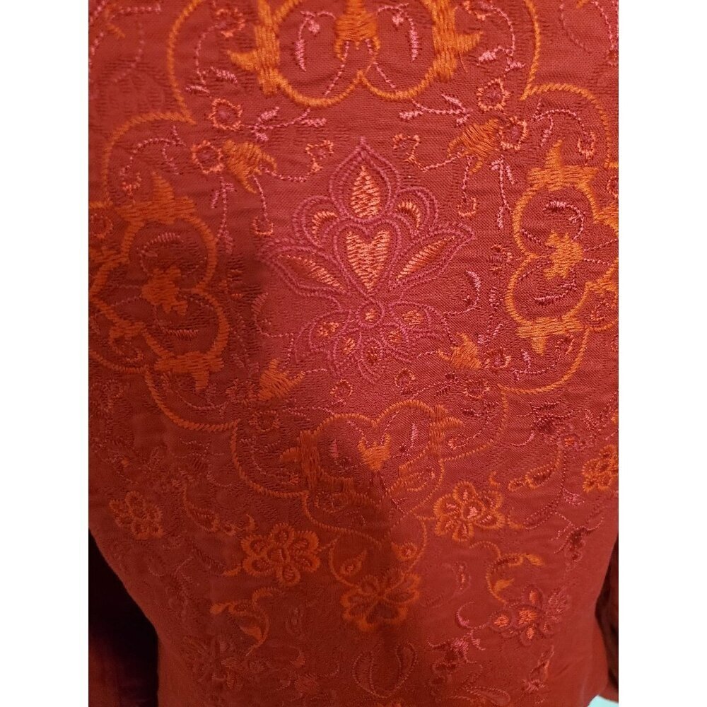 Coldwater Creek Blazer Jacket Womens 10 Red Button Up Lined Embroidered Jacquard - Picture 8 of 16